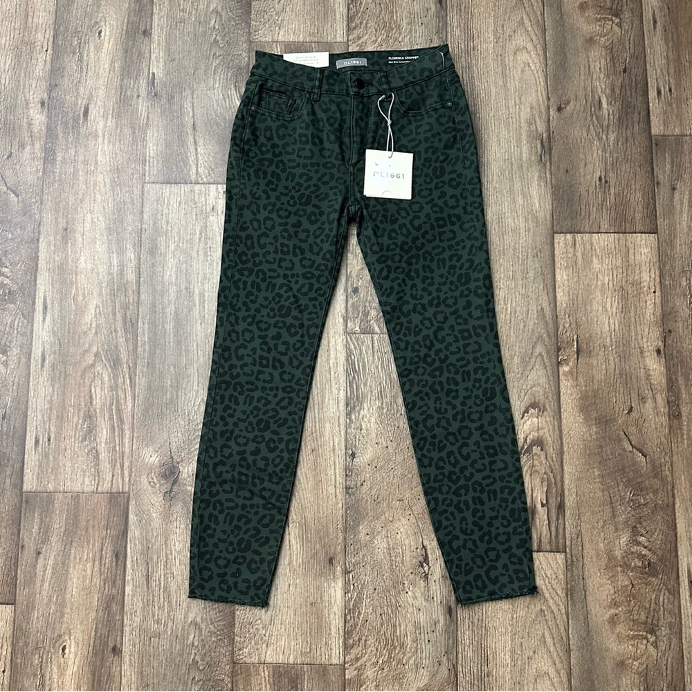 DL1961 Florence Mid Rise Crop Instasculpt Skinny Jeans Green Leopard size 25